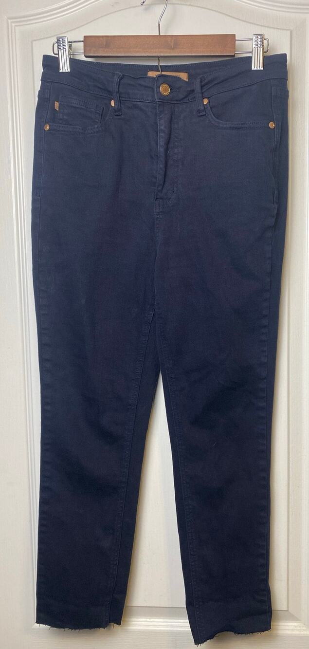 Judy Blue High Rise Dark Navy Garment Dyed Straight Leg Raw Hem Jeans Size 9/29
